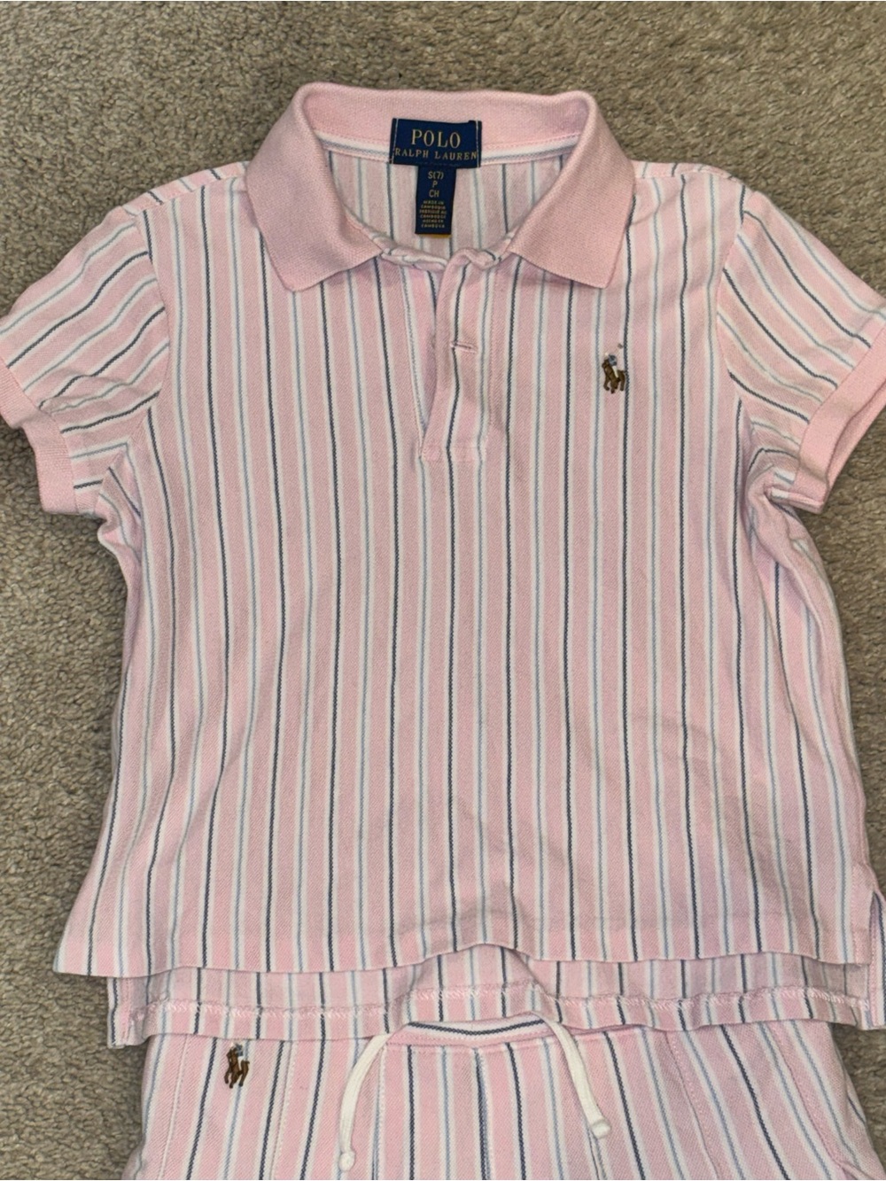 Polo by Ralph Lauren Light Pink White Blue Striped Girls Polo Top & Skort Set - Picture 2 of 8